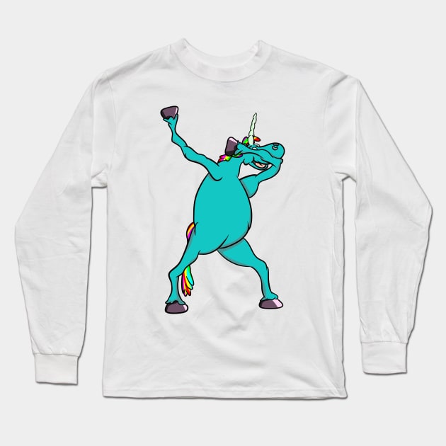 Blue Unicorn Dabbing Long Sleeve T-Shirt by mailboxdisco